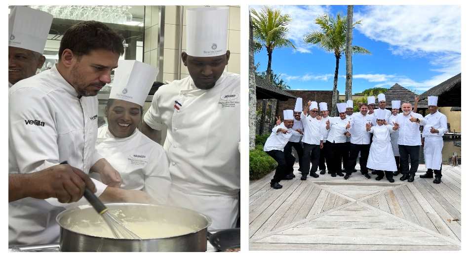 Javi Estévez y el equipo de cocina del hotel Trou aux Biches Beachcomber