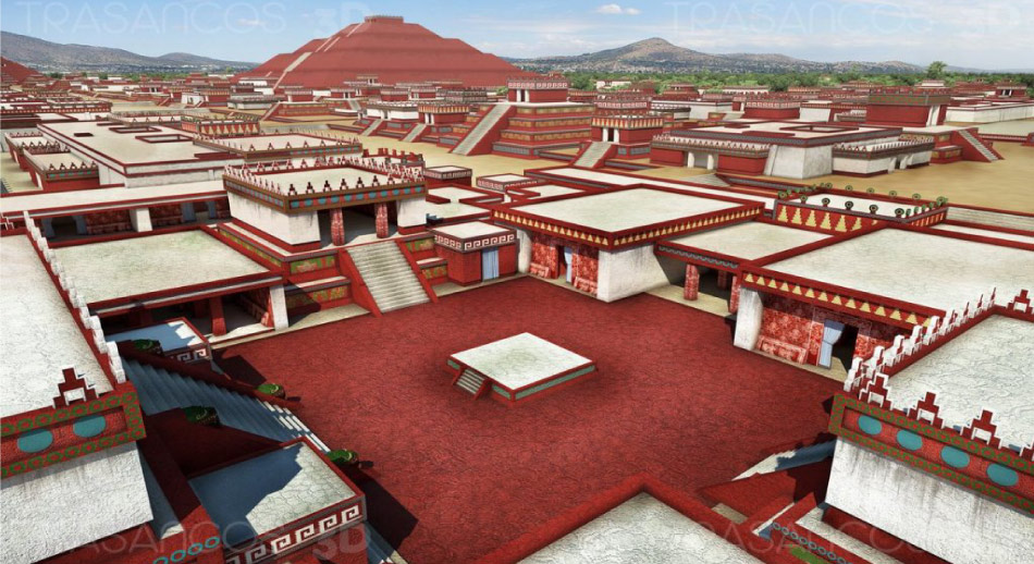Pirámides Teotihuacan en México - recreación del conjunto