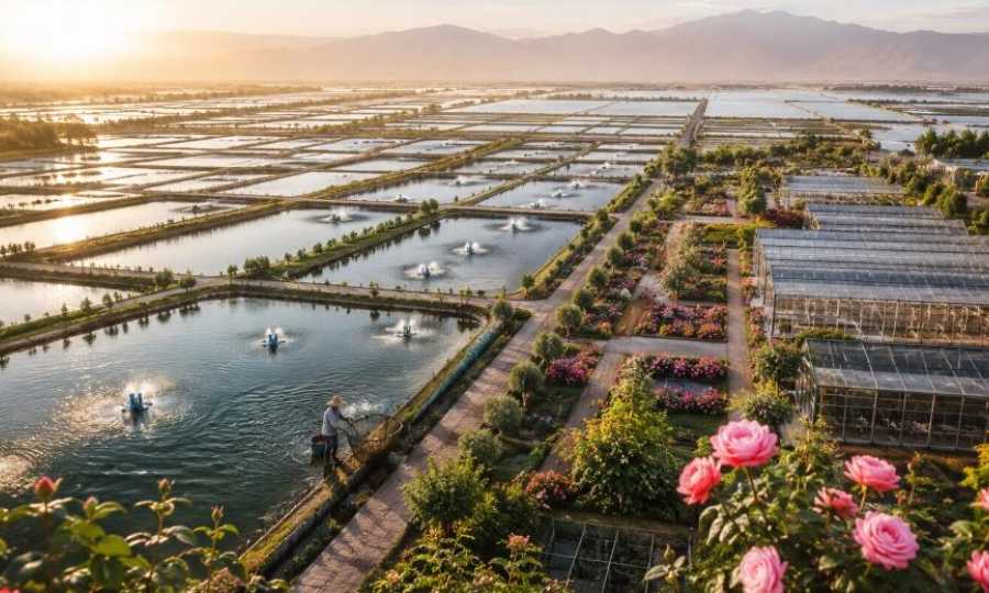 China crea  piscifactorías en el desierto y las  alterna  con rosas
